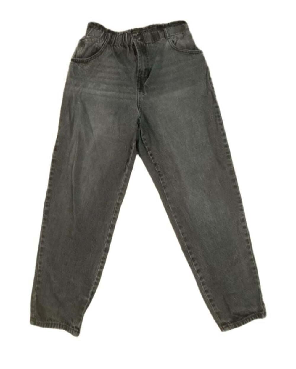 Elite Jean Black Acid Wash Paperbag Waist Tapered Mom Jeans